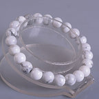 Justinstones Gem Semi Precious Gemstone 8mm Round Beads Stretch Bracelet 7 Inch Unisex - color: White Howlite