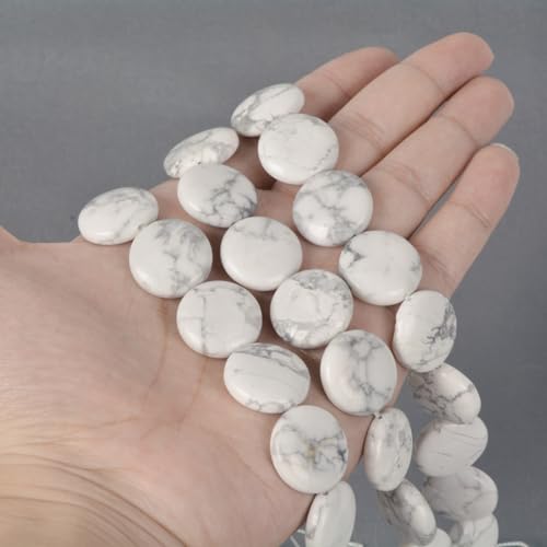 Natural White Howlite 20mm Coin Disc Loose Beads 16 Inch for DIY Jewelry Making Beads - color: White Howlite