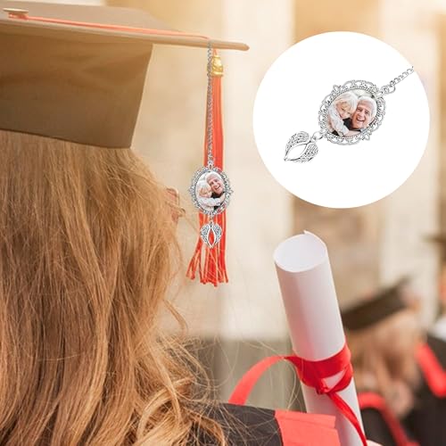 Custom Memorial Graduation Tassel Photo Charm with Angel Wings Personalized Memory Tassel for Grad Cap 2026 Memorial Gifts for Grad Graduation Hat Charm Decor