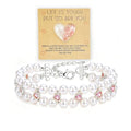 Double Layer Pearl Heart Bracelets for Women, Cubic Zirconia Charm Jewelry, Adjustable Gold Silver Stackable Bracelet Jewelry Set Birthday Gift for Mom Daughter Wife - color: Silver-Pink