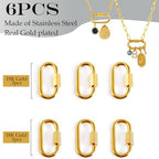 Stainless Steel Screw Carabiner Lock Charms, 18K Gold Plated, 6 Pieces, Jewelry Making Connectors, 0.83 x 0.43 Inch, Necklace Charm Holder Clasps (6)