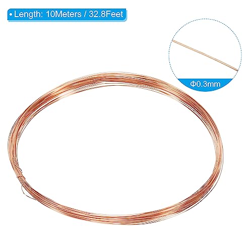 PATIKIL 32.8 Feet Solid Bare Copper Wire, 29 Gauge 99.9% Pure Copper Wire 0.3mm Soft Beading Wire Metal Plant Stem Ties for Jewelry Craft (10m) - size: 0.3mmx10m