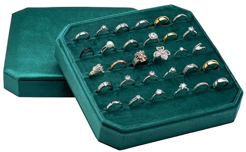 Multiple Velvet Ring Storage Organizer Display Tray Jewelry Box Earring Holder Case for Wedding Birthday Christmas Day (Green) - color: Green