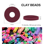 MIIIM 3600 PCS 10 Strands Polymer Clay Beads for Jewelry Making, Vinyl Heishi Beads 6mm for Surfer Bracelets Necklace Making (Maroon) - color: XR01-Maroon