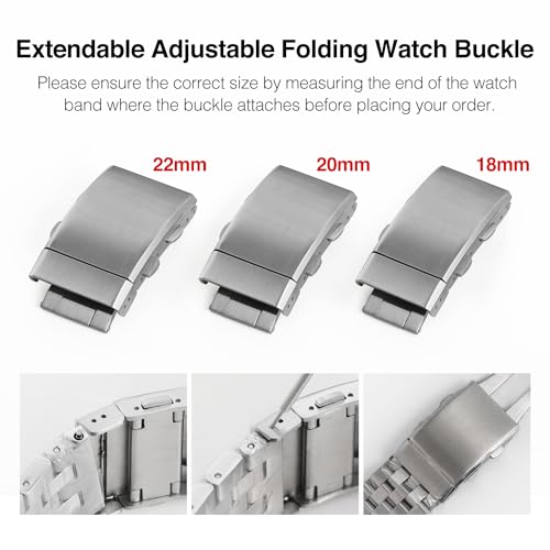 TACTICAL FROG Watch Clasps Stainless Steel Watchband Milled Clasp Folding Deployment Clasp Replacement for Watch Strap 18mm/20mm/22mm - color: Sliver / 18mm