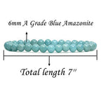 Angelstones Handmade Natural Healing Gemstone 6mm Round Beads Stretch Crystal Bracelet 7 Inch Unisex - color: Blue Amazonite