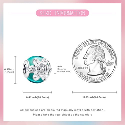 925 sterling silver Bead Charm for Pandora bracelets and Necklaces - Cute Heart Animal Ocean Pendant Bead Charms with Cubic Zirconia Mother's Day Jewelry Making DIY Gifts for Women Wife/Girlfriend - color: Healing Light Flower Glass Bead