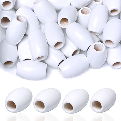 Large Oval Wooden Beads White- 20x30mm- 40 Beads- Hole 10mm- Quality Wooden Beads for Macrame Project/Garlands Making - color: 30x20mm, White#40pcs
