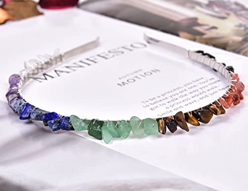 JIC Gem 7 Chakra Crystals Crown Raw Quartz Headband Handmade Tiara Natural Chip Stone Headpiece Women Girls for Wedding Parties - color: 7 Chakra