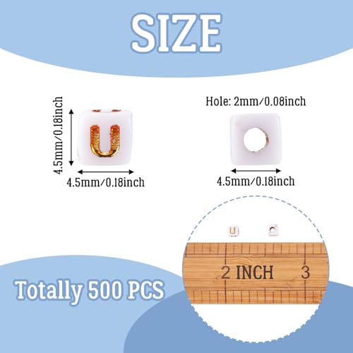 FASHEWELRY 500Pcs White Golden Letter Beads 4.5mm Square Alphabet Beads Acrylic Cube Letter U Beads for Friendship Bracelet Necklace Keychains Jewelry Making - color: Letter U