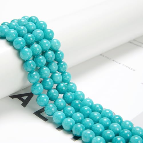 94Pcs (2Pcs/Set) 8mm Teal Blue Jade Smooth Round Beads Natural Stone Beads AAA Grade Premium Round Gemstone Genuine Real Stone Loose for DIY Bracelet Jewelry String Making