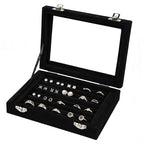 Jewelry Box Rings Organizer Tray 7 Slots Velvet Jewelry Earring Storage Box With Transparent Lid Jewelry Display Case for Girls Women (Black) - color: Black