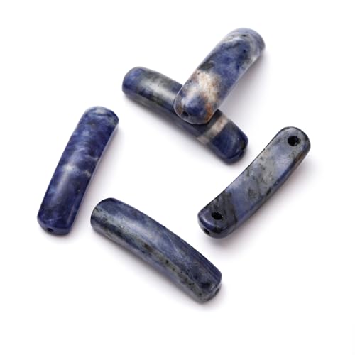 5PCS Natural Blue Sodalite Stone Rectangle Curved Beads Gemstone Pendants Connectors for DIY Bracelet Neclace Jewelry Making - color: Blue Sodalite