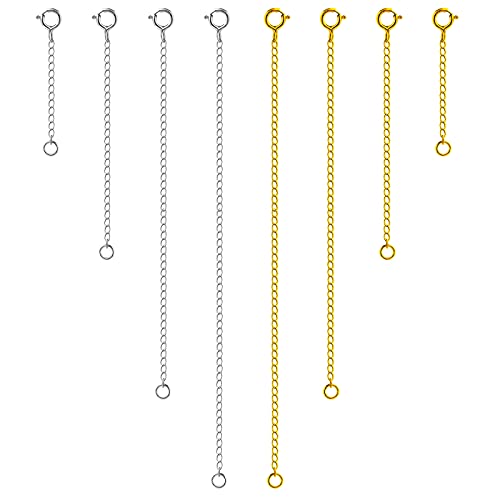 Necklace Extender, 8Pcs Gold and Silver 925 Sterling Silver Necklace Extenders Chain Bracelet Anklet Extension for Women Multiple Necklaces Jewelry (1”, 2”, 3”, 4”) - color: Silver & Golden
