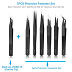YHYZ 7pcs Precision Tweezers Set, Premium Anti-Static Stainless Steel ESD Tweezers Set Kit for Electronics, Sodlering, Jewelry, Craft, Laboratory Work, DIY (7PCS, Version) (7PCS, Version) - style: 7PCS, Version 1