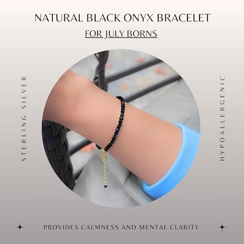 Faceted Bracelet for Women, Certified 925 Sterling Silver with 18K Gold Vermeil Healing Crystal Bracelets for Women - Crystals and Healing Stone Bracelet Women Jewelry for Gift - color: Black Onyx