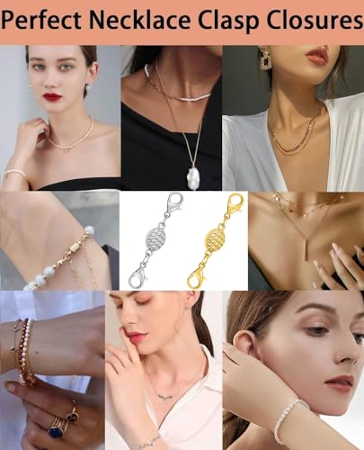 Magnetic Necklace Clasps and Closures-Magnetic Safety Clasp Extender with Lobster Clasps, Pineapple Texture Design, Gold and Silver (4pcs Gold) - color: 4pcs gold