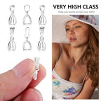 925 Sterling Silver Pinch Bail Clasp, 6 Pcs Hypoallergenic White Gold Plated Slider Necklace Pendant Pinch Clip with Open Loop Snap Bail Necklace Pendant Clasp Connectors for Jewelry Making - color: 6Pcs