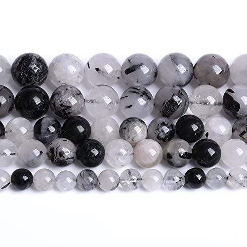 6MM 60PCS Natural Crystal Stone Black Rutile Quartz Gemstone 2A Grade Loose Beads for Jewelry Making DIY Bracelet Necklace Semi Precious Beads 1 Strand - color: Black Rutile Quartz, size: 6mm