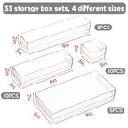 33 PCS Clear Plastic Drawer Organizer Set, 4 Sizes Acrylic Drawer Storage Trays Non Slip Storage Bins for Makeup, Jewelry, Gadgets for Kitchen, Bedroom, Bathroom, Office - style: 33 PCS with 4 sizes