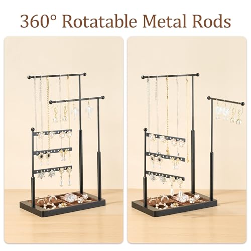 pickpiff Jewelry Organizer Holder Stand: 3 Tier Jewelry Storage Display for Necklace, Bracelet, Earring, Ring, Black & Brown - color: black & brown
