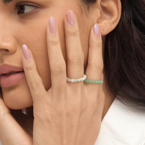 NLIEO Natural Gemstone Stretch Beaded Rings for Women Stackable Dainty Elastic Crystal Rings Jewelry - style: Green Aventurine