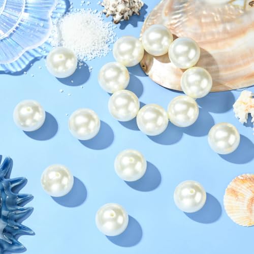 DanLingJewelry 35Pcs 30mm Imitated Pearl Acrylic Bubblegum Beads Large Round Gumball Loose Beads Creamy White Acrylic Pearl Spacer Beads for Jewelry Making Crafts