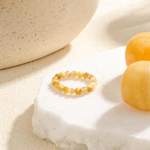 NLIEO Natural Gemstone Stretch Beaded Rings for Women Stackable Dainty Elastic Crystal Rings Jewelry - style: Golden Tigers Eye