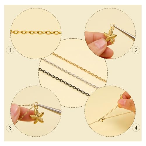 25pcs Stainless Steel Necklace Chains Three Color Cable Jewelry Necklace Bulk Craft Handmade Jewelry Chain with Adjustable Extender - color: Black Cable Chain