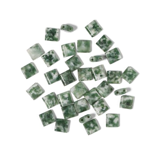 Natural Green Point Stone Beads, Each Approximately 5x5x2mm Square 2-Hole Spacer Bead, are Used to Make Bracelets, Earrings, Necklaces, with Each String Measuring 15-16 Inches - color: Green Point