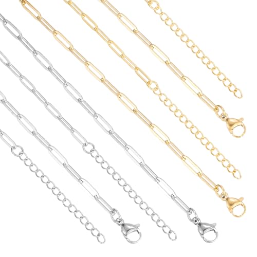 12 Pack Paperclip Chain Necklace Bulk Adjustable Gold Plated Stainless Steel Necklace Chains for Jewelry Making - color: Mix 16 Inches