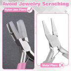 5-Inch Double Nylon Jaw Pliers with 3 Pairs of Replacement Tips and a Screwdriver, Flat Nylon Jaw Pliers for Jewelry Making, Spring Loaded Soft Nose Plier Wire Straightener Wire Wrapping Tool - style: 5-Inch Double Nylon Jaw Pliers Set
