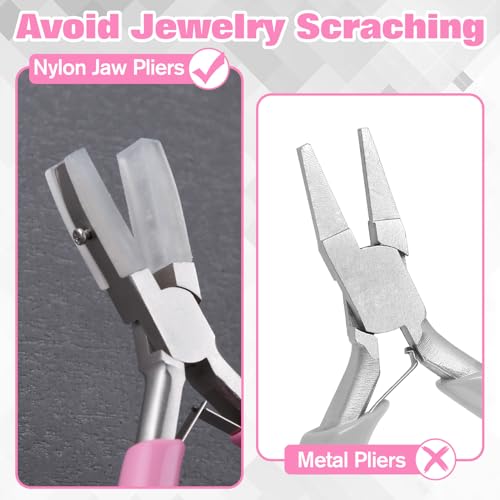 5-Inch Double Nylon Jaw Pliers with 3 Pairs of Replacement Tips and a Screwdriver, Flat Nylon Jaw Pliers for Jewelry Making, Spring Loaded Soft Nose Plier Wire Straightener Wire Wrapping Tool - style: 5-Inch Double Nylon Jaw Pliers Set