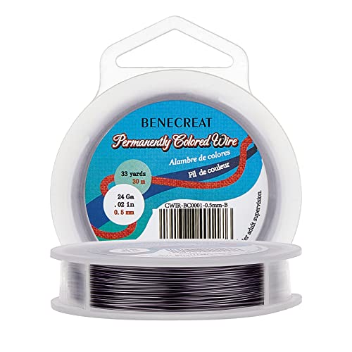 BENECREAT 24 Gauge Gunmetal Craft Wire, 98 FT Tarnish Resistant Copper Wire for Jewelry Making, Beading, Wire Wrapping, DIY Crafts, Model Building (0.51mm, Dark Gray) - color: Gunmetal, size: 24-gauge(98-feet/33-yard)