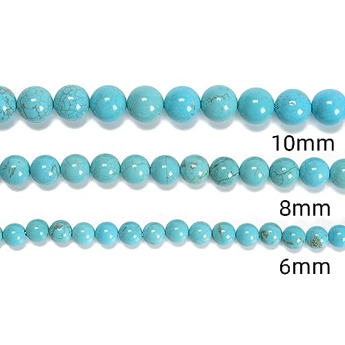 65Pcs Blue Turquoise 6mm Beads Natural Stone Round Gemstone Genuine Real Stone for DIY Bracelet Jewelry String Making - color: Blue Turquoise, size: 6mm