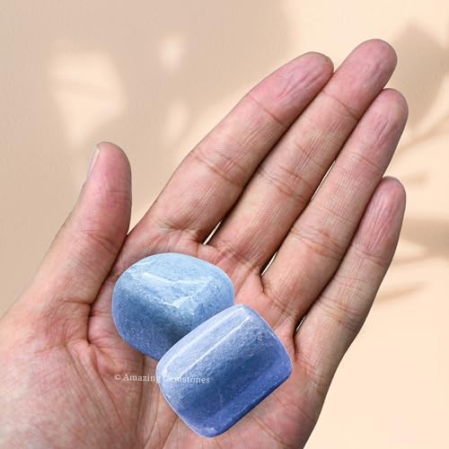 Amazing Gemstone Blue Calcite Crystal Tumbled Stones Polished Rocks - Natural Gem Stones for Healing - DIY Crystals for Protection (1 Piece) - color: Blue Calcite