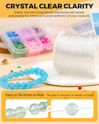 3 Rolls Elastic Bracelets String Cord, 1mm Round Crystal Elastic String for Bracelets Necklace Beading & Jewelry Making, White Transparent Stretch Bead Cord Thread - size: 1mm