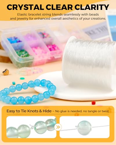 2 Rolls FIVEIZERO Elastic Bracelets String Cord, 0.8/1mm Round Crystal Elastic String for Bracelets Necklace Beading & Jewelry Making, White Transparent Stretch Bead Cord Thread - size: 0.8+1mm Round Crystal Clear (2 Pack)