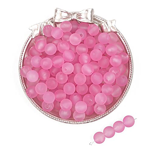 230PCS 8mm Acrylic Round Beads - Matte Rose Red Frosted Beads for Jewelry, Craft, and Necklace Making - color: Rose Red, size: 8MM