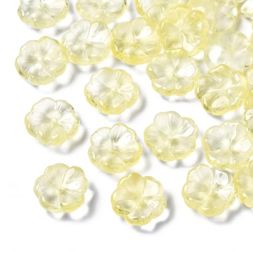 KISSITTY 100pcs Flower Glass Beads Yellow Crystal Aesthetic Flowers Drilled Bead Caps Charm Spacers for DIY Necklaces Earrings Bracelets Jewelry Craft Making for Women - color: Yellow
