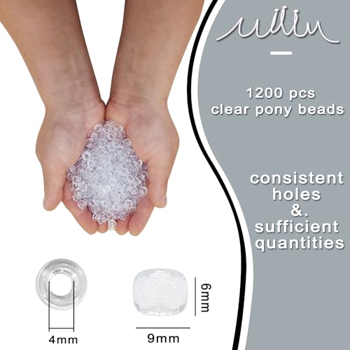 MIIIM 1200PCS 6x9mm Clear Pony Beads Bulk, Kandi Beads for Bracelets Making Kit, Hair Braids Craft for Jewelry Making (Clear) - color: Z1-Clear