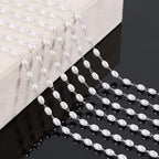 KYUNHOO 16.4FT/5M Faux Pearl Bead Jewelry Making Chains for Crafts Stainless Steel Cable Chain Roll with Jewelry Clasps for Women DIY Handcrafts - color: Pearl Bead Silver