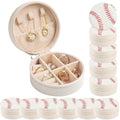 12-Pack Baseball Jewelry Box Bulk Team Gifts for Girls & Moms, White Round Mini Travel Jewelry Case with Red Stitching, Senior Night Tournament Gifting, Baseball Mom Accessories - style: Baseball