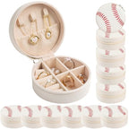 12-Pack Baseball Jewelry Box Bulk Team Gifts for Girls & Moms, White Round Mini Travel Jewelry Case with Red Stitching, Senior Night Tournament Gifting, Baseball Mom Accessories - style: Baseball