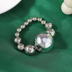 Acrylic Chunky Gold Beaded Bracelet for Women,Extra Big Round Ball Bead Chain Stretch Bracelet,Exaggerated Faux Pearl Bracelets Prom Party Jewelry - color: Silver
