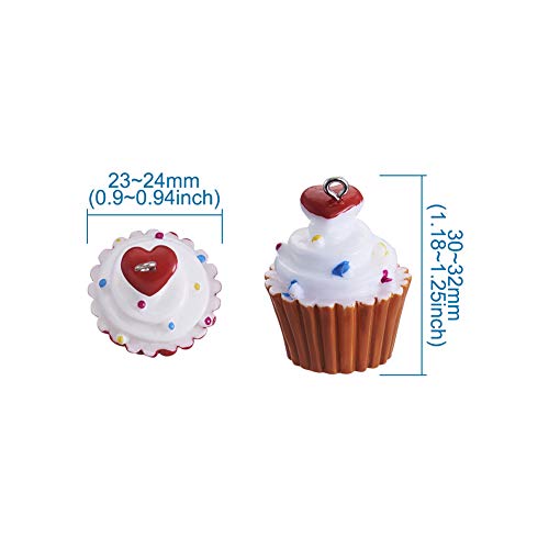 Cheriswelry Cup Cake Resin Pendants Lovely Food Sweet Dessert Dangle Charms Links Hanging Ornament with Metal Loop Fruit Pendants for Key Chains Bracelet Necklace Jewelry Making - color: Mixed Color Cup Cake