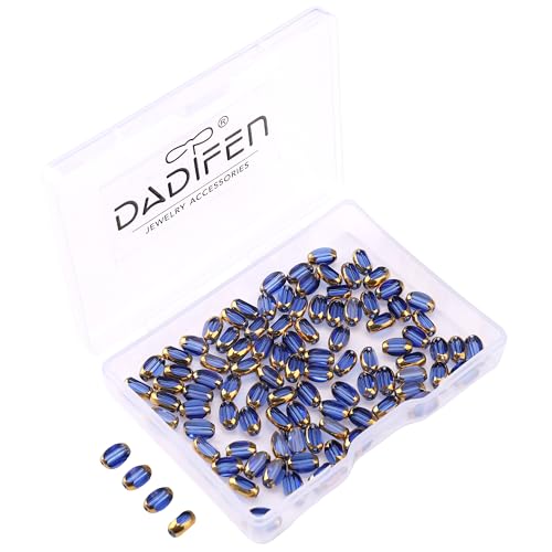 Glass Rice Beads Clear Royal Blue 4x6mm 50pcs Faceted Oval Golden Edge Crystal Loose Beads for DIY Craft Jewelry Making - color: Clear Royal Blue