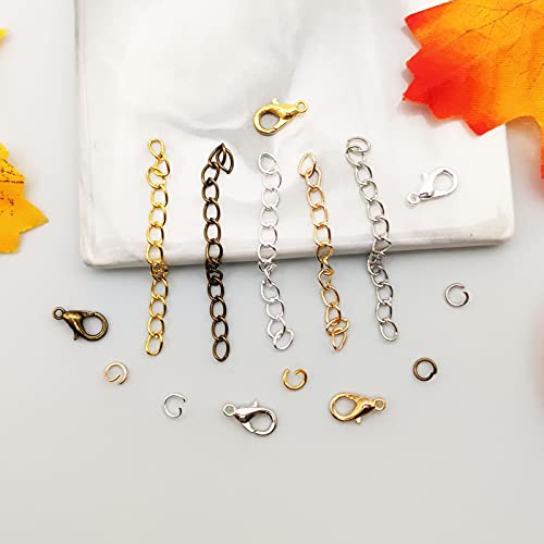 750Pcs Chain Extender Set for Jewelry Making,Necklace Bracelet Chain Extender Chains Extension Tails with Lobster Claw Clasps and Open Jump Ring for Necklaces Bracelet,Anklets,Jewelry Making Supplies - color: 750pcs Gold,Silver,KC gold,white K,Antique gre