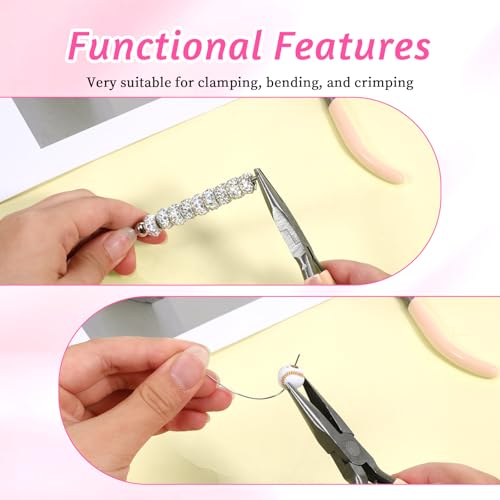 Mini Needle Nose Pliers Set, 2Pcs Needle Nosepliers for Jewelry Making, Pink Jewelry Chain Nose Plier, Small Craft Plier with Smooth Jaw and Comfort Grip Handle for Wire Bending Object Grasping - color: Pink