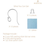 BEADNOVA Earring Hooks 925 Sterling Silver Ball Dot Ear Wire with Rubber Backs Earwire for Jewelry Making Earring Supplies (12pcs Ear Wire and 12pcs Backs, Total 24pcs)